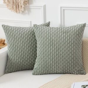 Ultra-Soft Textured Pillow Covers Grayish-Green 22x22” (2 pack)